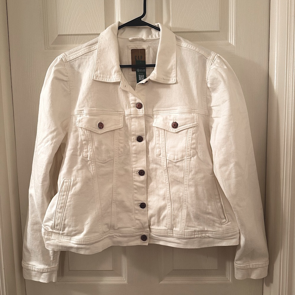 GAP White Puff Sleeve Denim Jacket w/Washwell  XXL